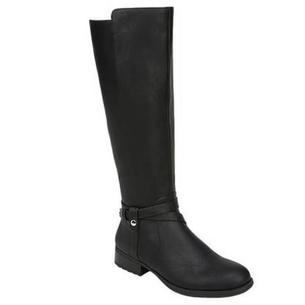 NEW Life Stride Xtrovert Knee High Riding Boot Black Faux Leather Size 6